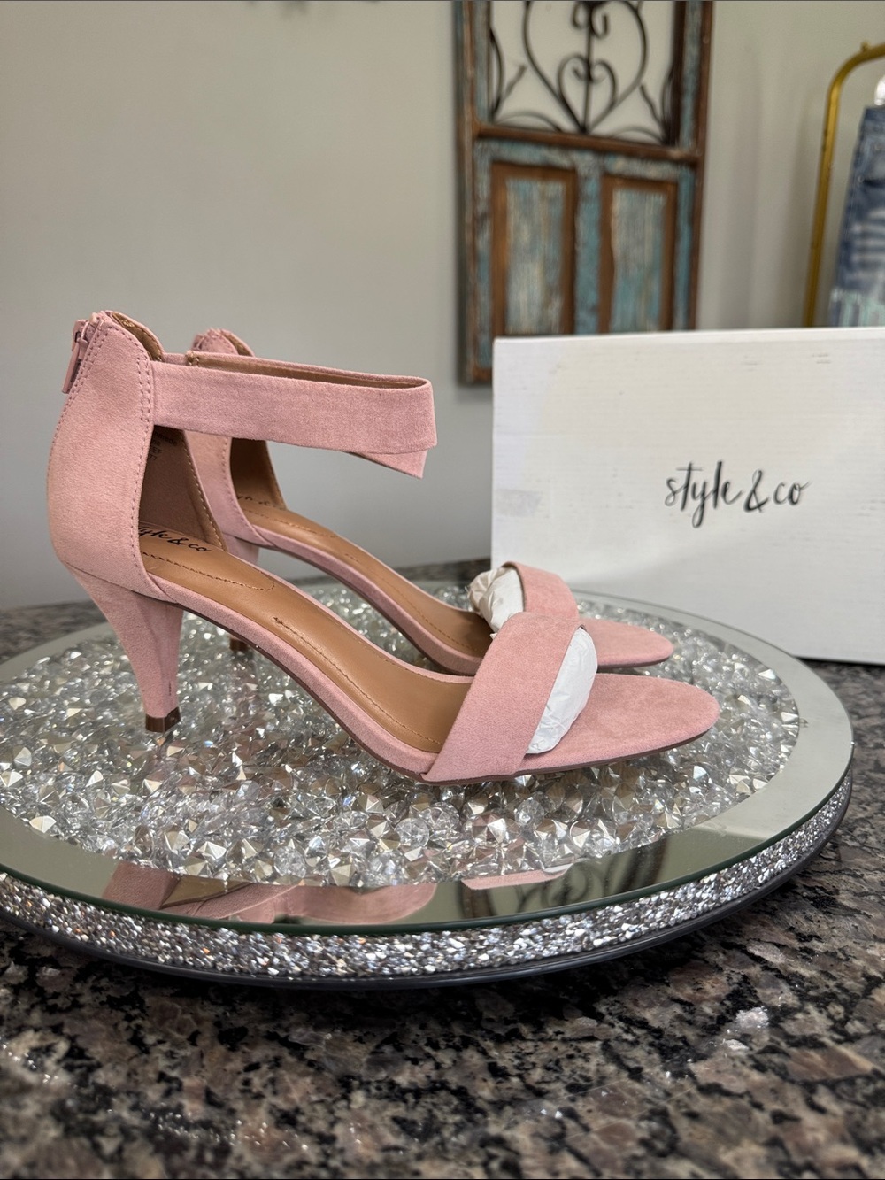 Style & Co. Pink fabric Ankle Strap Heels NEW 9.5